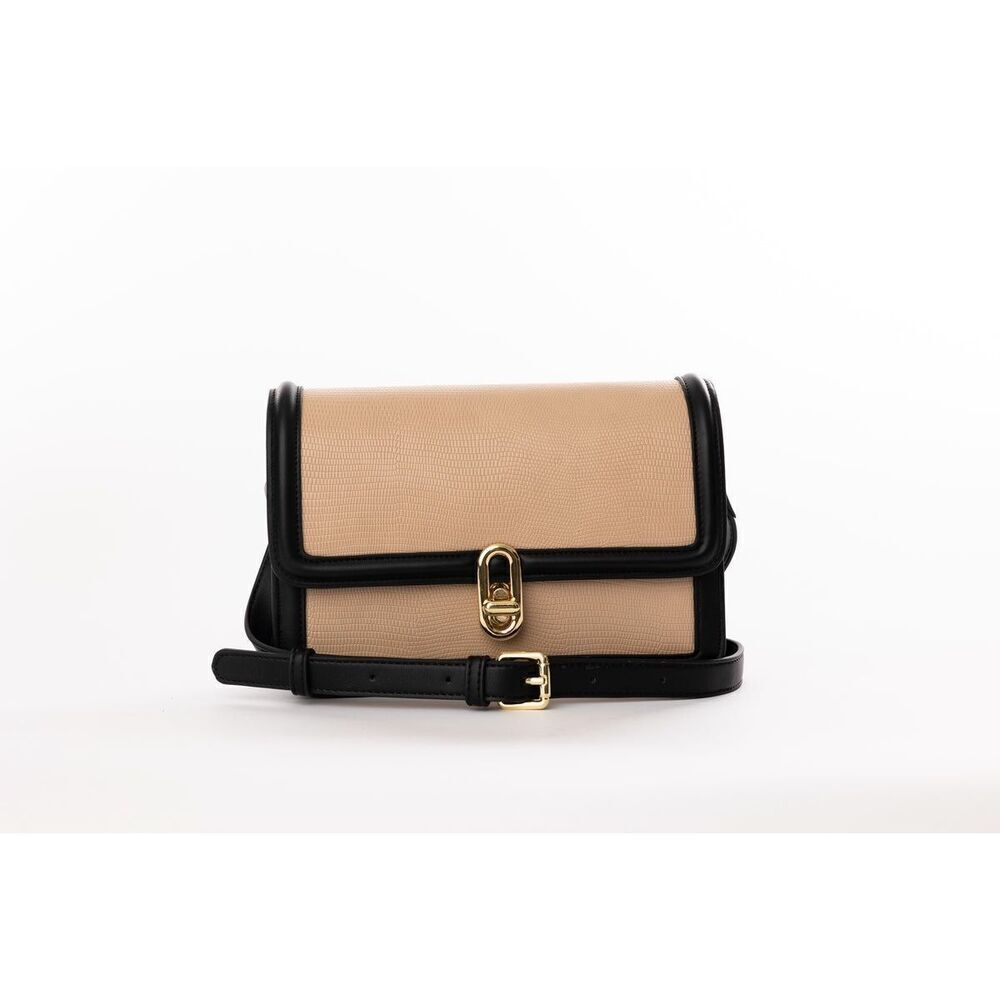 Jules Kae Women's Beige Black Trim Vegan Leather Purse Mia Crossbody Bag NWT